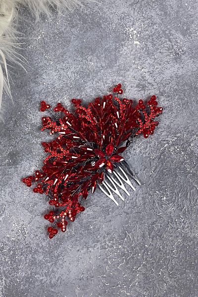Limelia Red Crystal Detailed Side Comb Buckle Bridal Hair Accessory