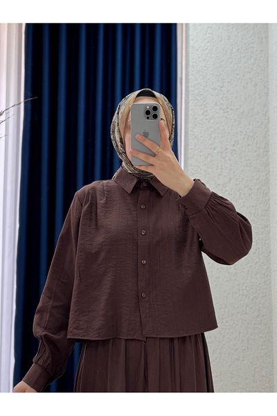 MİHRA STORE Seressa Shoulder Pleat Detail Skirt Double Suit-Tn0001 Brown