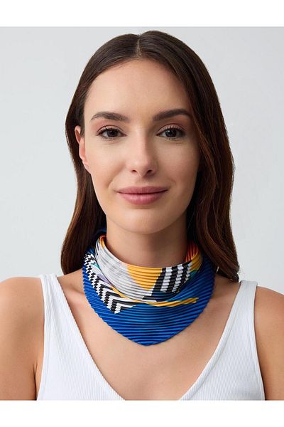 Jimmy Key Navy Blue Pleated Woven Scarf