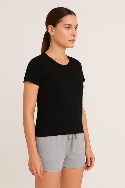 HNX Women's Ribbed Short Sleeve Cotton T-Shirt