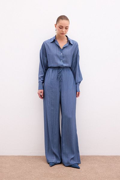 Sateen Elastic Waist Trousers - Indigo