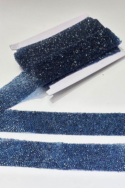 Limelia Navy Blue Iron-On Stripe Stone Beads 4 cm