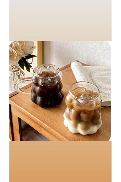 MODA OZY كوب بوروسيليكات مقاوم للحرارة على شكل خرز مع مقبض للقهوة وكوب عرض كو...