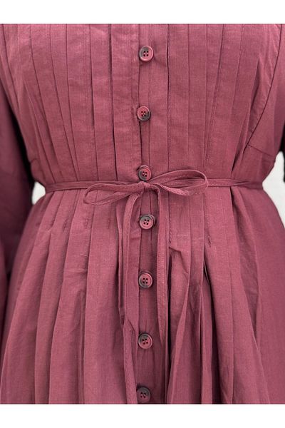 MİHRA STORE Rochie Tirira cu nasturi plisate dublu-HE8365 Burgundy