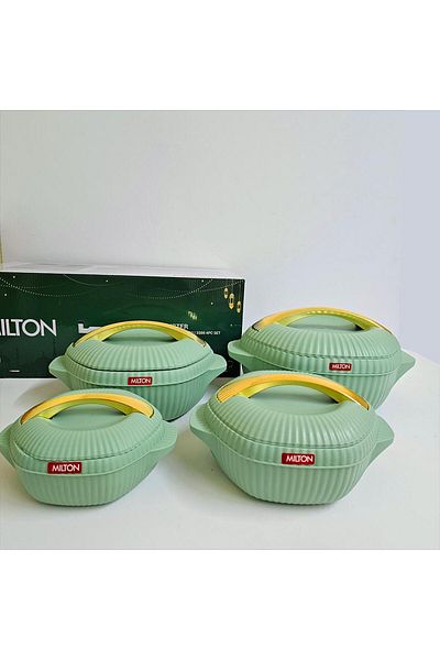 Un Milton Food Container Set of 4 Pieces 2.5L 1.5L 1L 0.5L Green/Gold