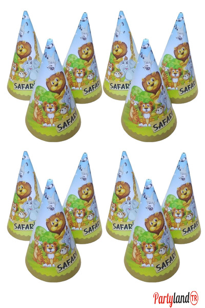 PartylandTR Safari Parti Doğum Günü Karton Külah Şapka 12 li