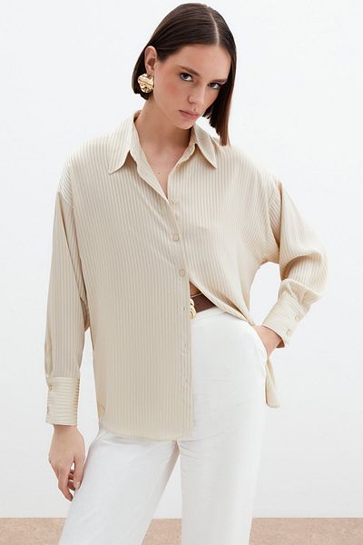 Sateen Self-Line Patterned Shirt - Beige