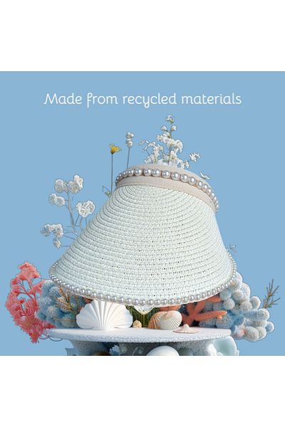 HeviStor Vizor Straw Sunscreen Beach Hat with Pearl Detail