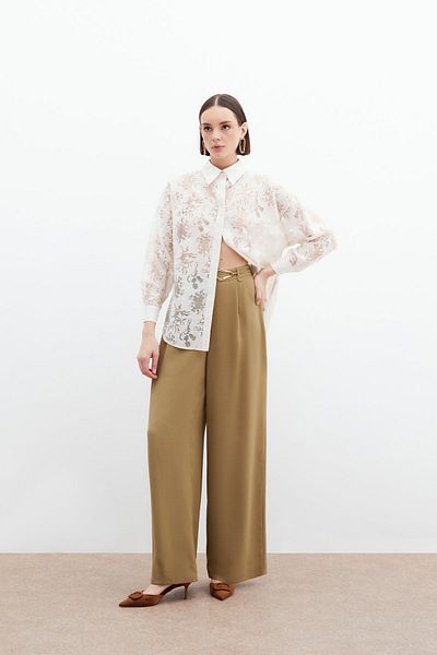 Sateen Cămașă casual cu model - crem