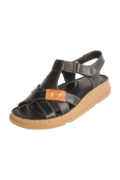 Mammamia D25Ys-02440 Black Skin Leather Women's Comfort Sandals