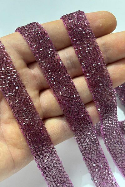 Limelia Plum Iron-On Adhesive Strip Stone Beads1.5 cm