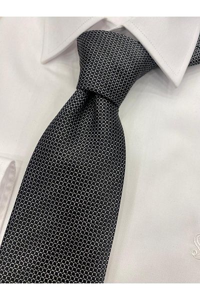 Cacharel Woven Fabric Patterned Black and White Tie