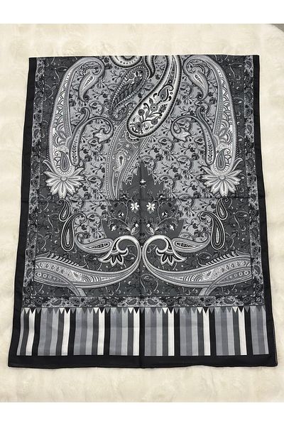 MİHRA STORE Lamia Patterned Digital Tenselvual Shawl Black