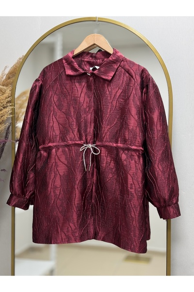 MİHRA STORE Туника с кордиран ръкав и оребрена каишка - LE2423 Бордо червено