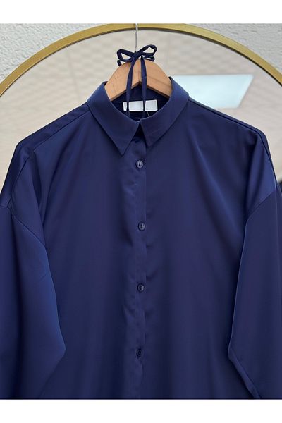 MİHRA STORE Sara Satin Shirt-Bn4328 Navy