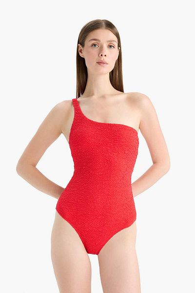 DeFacto Regular Fit Gofre Textured One Shoulder Badeanzug-Fall in Love E2575AX25SM