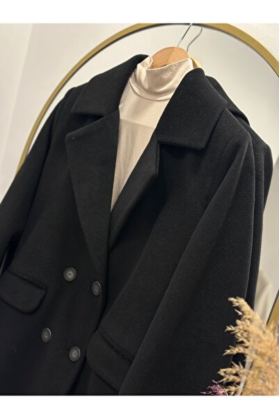 MİHRA STORE Παλτό με κουμπιά Dora με κρυφή τσέπη-UN328 Μαύρο