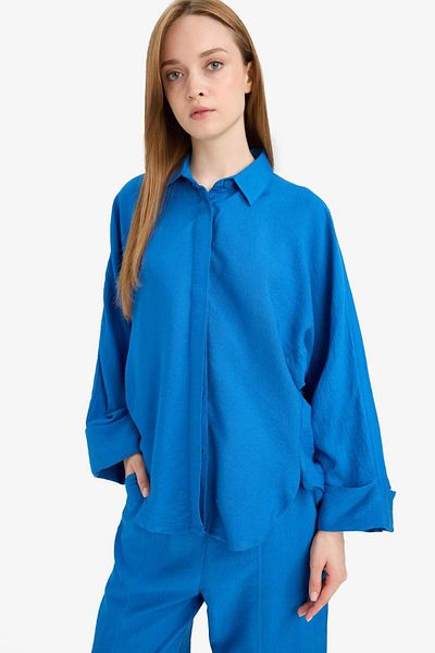 DeFacto Cămașă hijab cu mânecă lungă, cu mâneci lungi, din amestec de in, Relax Fit D9702ax25sm