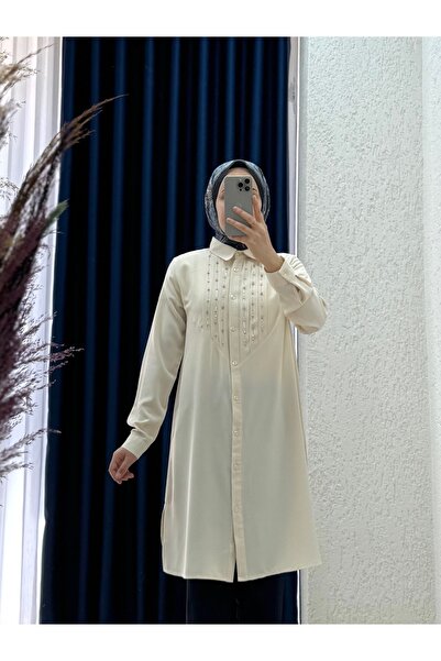 MİHRA STORE Cămașă Linda cu pliuri în față Aurora-EL1875 Stone