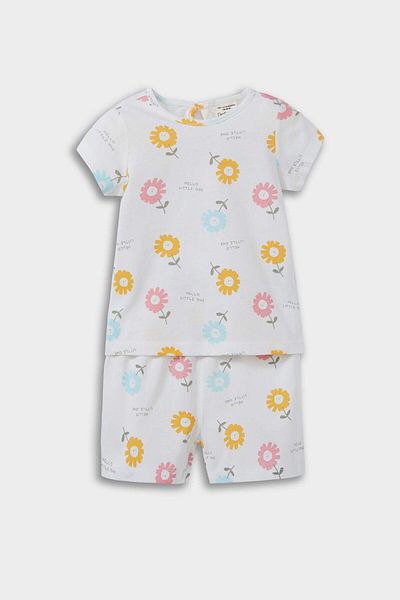DeFacto Set pijamale fetiță cu imprimeu floral, cu mâneci scurte, din bumbac pieptănat, pantaloni scurți cu talie elastică E9694A525SM