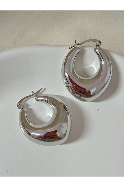 mos&more Silver Curved Lightweight Stylish Women's Earrings