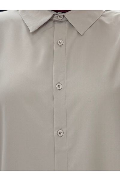 MİHRA STORE Sorira Short Front Long Back Sleeve Button Detailed Shirt-Zi̇4054 Gray