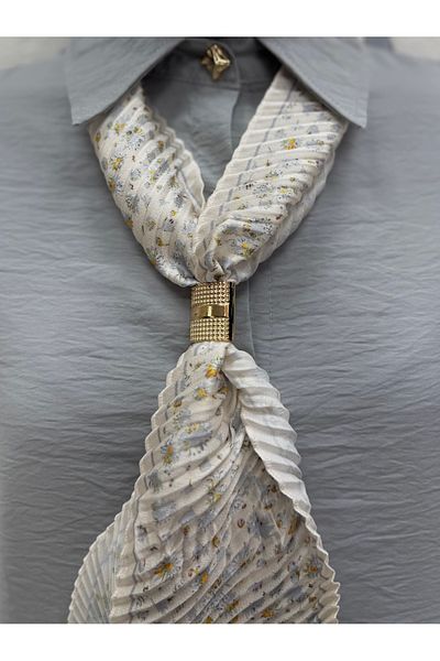 MİHRA STORE Vinira Scarf Gold Buttoned Shirt-Mf517 Gray
