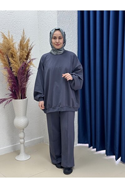 MİHRA STORE بدلة Dilşah مع بنطال فضفاض من خيطين - NL222 أنثراسيت