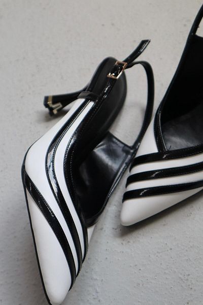 Sister in Love Della White Black Striped Open Back Stiletto