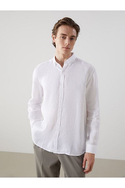 LC Waikiki Cămașă pentru bărbați din in, slim fit, cu mânecă lungă