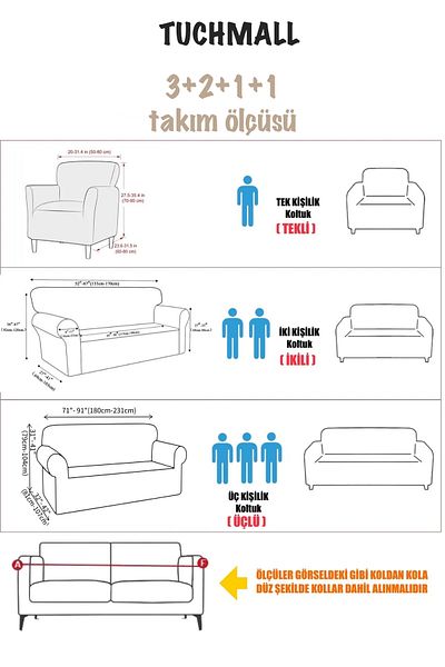 TUCHMALL Sofa Cover 3+2+1+1 Set Elastic Flexible Washable Sofa Bed Sofa Cover