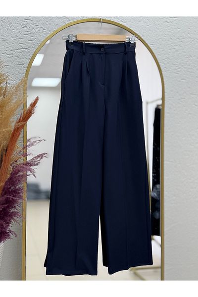 MİHRA STORE İda Front Pleat Detail Palazzo Trousers Navy Blue