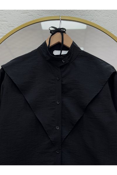 MİHRA STORE Polina Judge Collar Asymmetric Shirt-Bn4371 Black