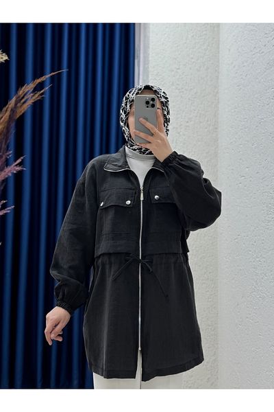 MİHRA STORE Sorita Waist Tunnel Double Pocket Zippered Tesla Tunic-El1940 Black