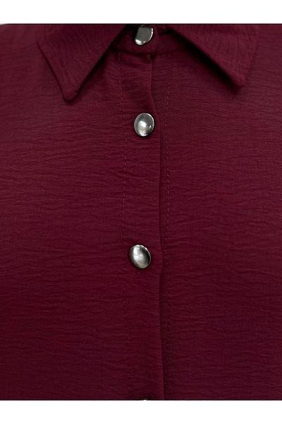 MİHRA STORE Treva Front Metal Buttoned Side Slit Tunic-Fa876 Claret Red