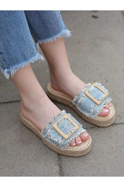EREN SHOES BAG Zeus Thick Sole Straw Slippers with Buckle Detail