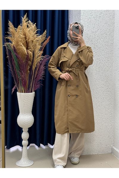 MİHRA STORE Havin Buttoned Belted Slim Trench-Na732 Camel
