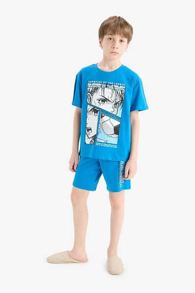 DeFacto Set pijamale băieți Top cu mâneci scurte imprimate cu pantaloni scurți cu talie elastică E2695A825HS