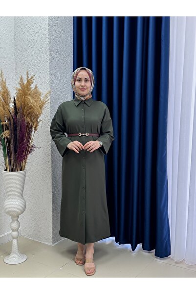 MİHRA STORE فستان نسرين بأكمام وهمية - TN017 كاكي