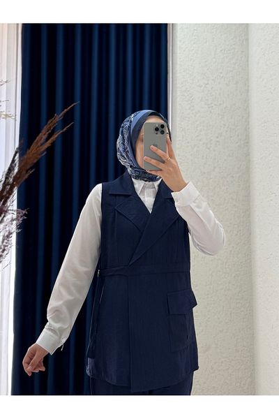 MİHRA STORE Velisa Strawberry Suit with Vest and Shirt-Mf668 Navy Blue