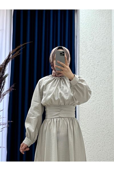 MİHRA STORE Costum cămașă Ladonna cu fustă scurtă și adunată-GE769 Stone