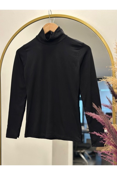 MİHRA STORE Esin Half Fisherman Long Sleeve Combed Cotton Badi-Ee123 Black