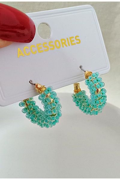 mos&more Blue Beaded Hoop Women's Earrings 1 Pair