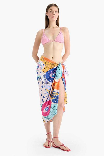DeFacto Regular Fit Patterned Satin Beach Skirt-Fall in Love B1443Ax25Hs