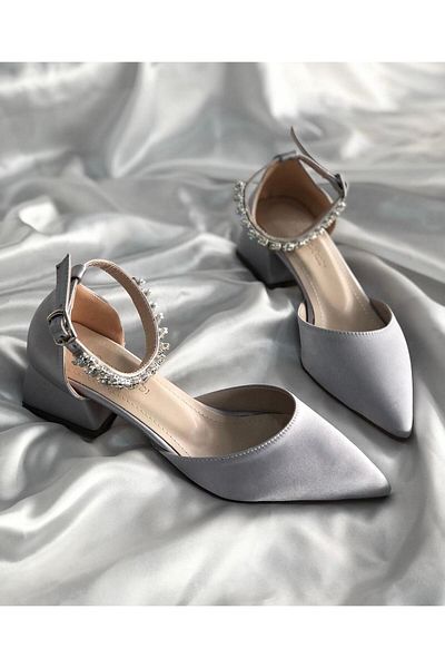 NASSAN Ankle Stoned Satin Material Low Heeled Women's Shoes