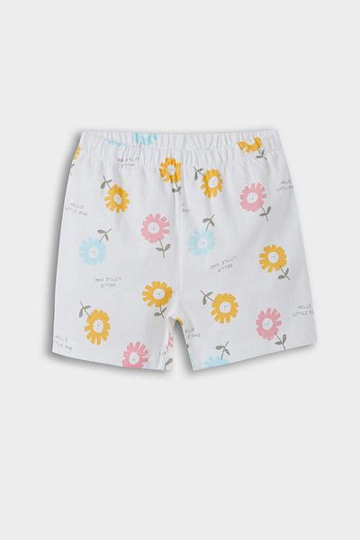 DeFacto Set pijamale fetiță cu imprimeu floral, cu mâneci scurte, din bumbac pieptănat, pantaloni scurți cu talie elastică E9694A525SM