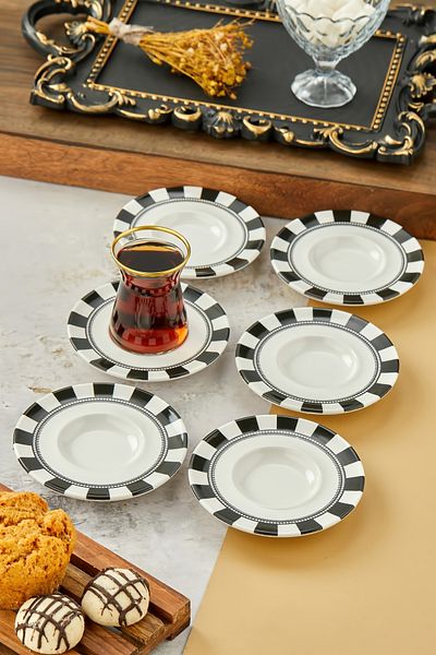 Babion Karaca Model Special Series Tea Plate and Coaster for 6 People