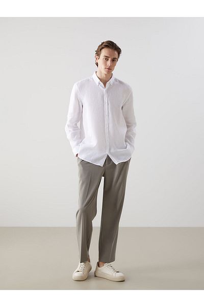 LC Waikiki Cămașă pentru bărbați din in, slim fit, cu mânecă lungă