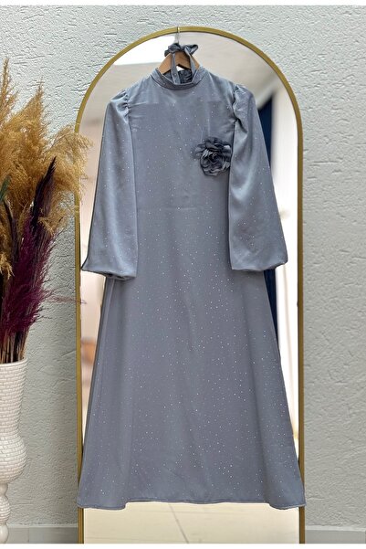 MİHRA STORE Φόρεμα Nevin Stoned Rose Satin-BN4346 Γκρι