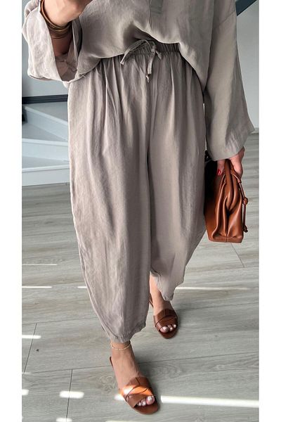 Oslove Mink Tnsel Waist Elastic Shalwar Trousers